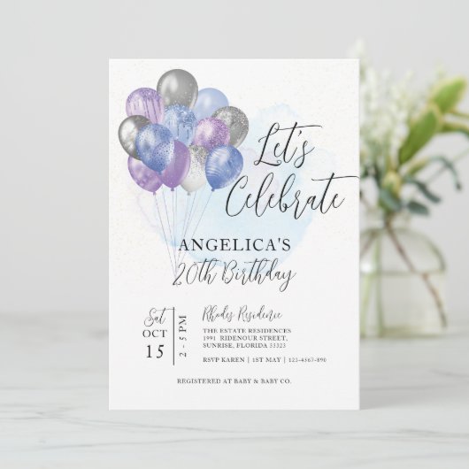 Laten we de blauwe Paarse grijze ballonnen van afg Kaart (Staand voorkant)