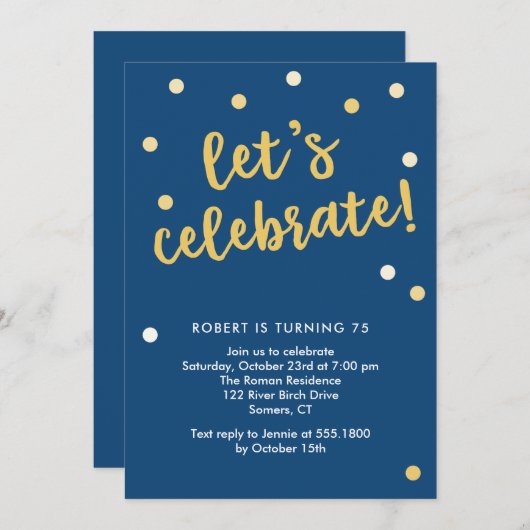 Laten we de Confetti marine en de gouduitnodiging  Kaart (Voorkant / Achterkant)