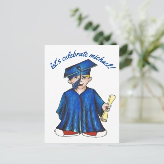 Laten we de diploma-uitreiking vieren Uitnodiging  (Staand voorkant)