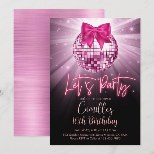 Laten we de Disco Ball vieren | roze boog Verjaard Kaart (Voorkant / Achterkant)