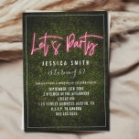 Laten we de feestdag van Neon Boxwood vieren Kaart<br><div class="desc">Roze neon inspireerde het manuscript van de Partij van "Let's"over bokshoutgroene achtergrond met douane witte teksten.</div>