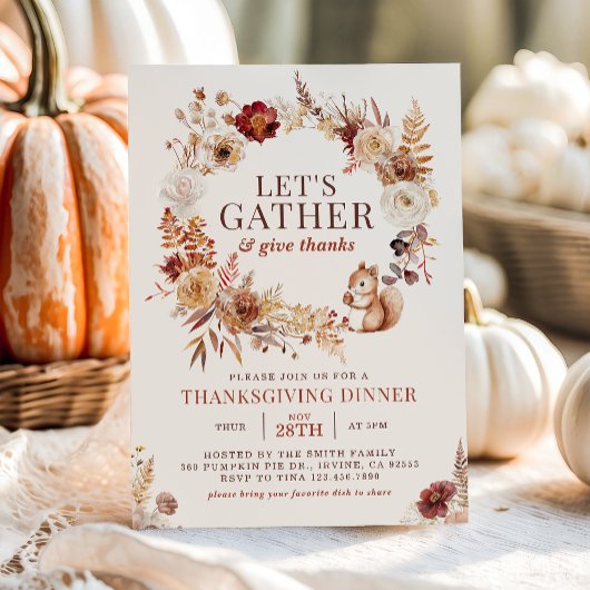 Laten we de Floral Wreath Thanksgiving Dinner verz Kaart