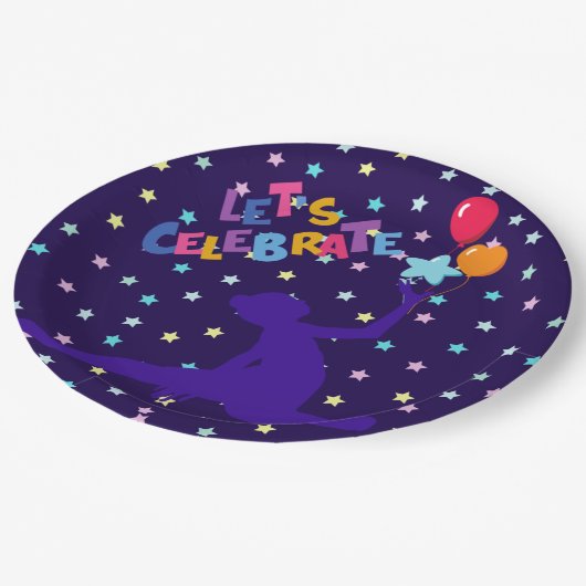 Laten we de gedenksterren en ballonnen vieren papieren bordje (Gekanteld)