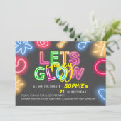 Laten we de gekke neonlaserverjaardag gloeien kaart (Staand voorkant)
