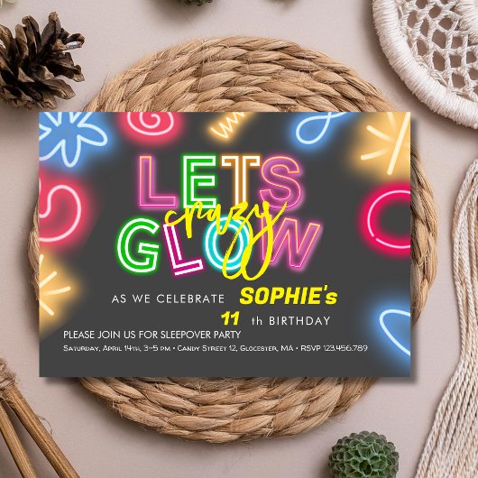 Laten we de gekke neonlaserverjaardag gloeien kaart
