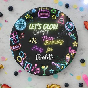Laten we de gekke neonverjaardag lokken papieren bordje