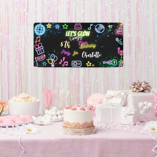 Laten we de gekke neonverjaardag lokken spandoek (Feest)