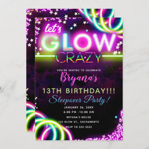 Laten we de GLOW Crazy Neon Ggloed Birthday Party  Kaart
