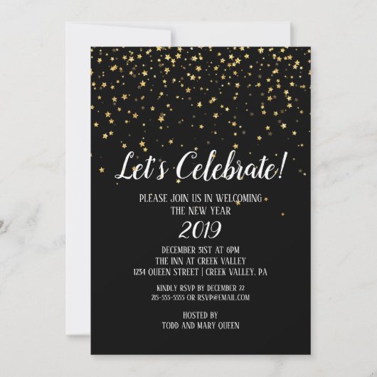 Laten we de gouden Confetti vieren op het zwarte n Kaart (Voorkant)