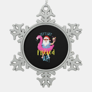 Laten we de Kerstman Flamingo Retro opvullen Tin Sneeuwvlok Ornament