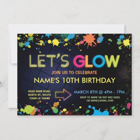Laten we de Kinder partij Neon van Glow Birthday u Kaart (Voorkant)