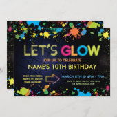 Laten we de Kinder partij Neon van Glow Birthday u Kaart (Voorkant / Achterkant)