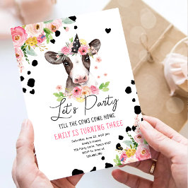 Laten we de Koe van Floral Girl Farm Animals Birth Kaart