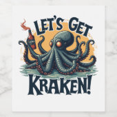 Laten we de Kraken grappige rum drinkende octopus Wijn Etiket (Enkel label)