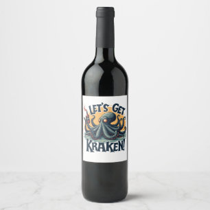 Laten we de Kraken grappige rum drinkende octopus Wijn Etiket