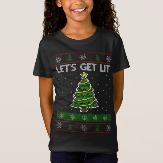 Laten we de Lit Xmas-boom met een lelijke kerstkeu T-shirt (Voorkant)