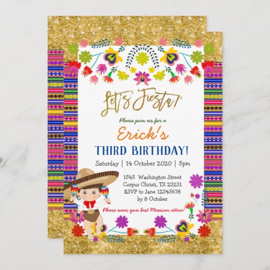 Laten we de Mexicaanse uitnodiging van het Kind Fi (Voorkant / Achterkant)
