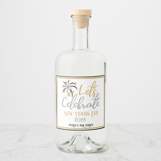 Laten we de nieuwjaars gouden zilver vieren likeurfles etiket (Voorkant)