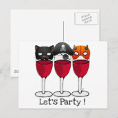 LATEN WE DE PARTIJ HALLOWEEN KOSTUME MASKS WINE GL UITNODIGING BRIEFKAART (Voorkant / Achterkant)
