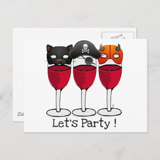 LATEN WE DE PARTIJ HALLOWEEN KOSTUME MASKS WINE GL UITNODIGING BRIEFKAART (Voorkant / Achterkant)