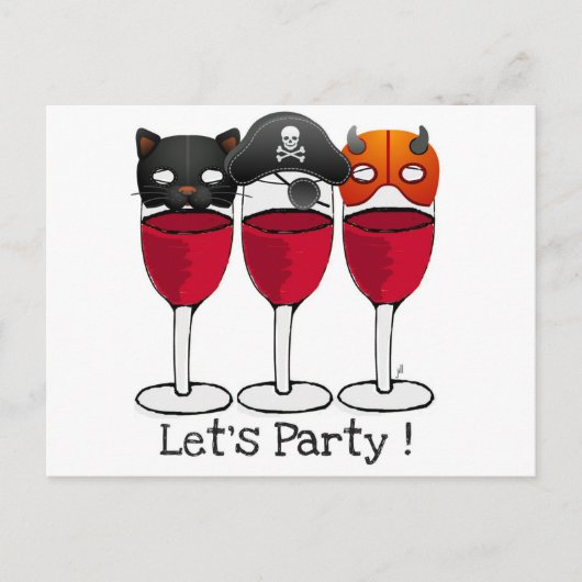 LATEN WE DE PARTIJ HALLOWEEN KOSTUME MASKS WINE GL UITNODIGING BRIEFKAART (Voorkant)