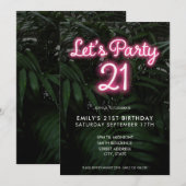 Laten we de Partij Moderne Neon 21ste verjaardag Kaart (Voorkant / Achterkant)