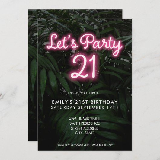 Laten we de Partij Moderne Neon 21ste verjaardag Kaart (Voorkant / Achterkant)