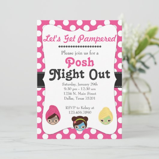 Laten we de roze roze uitnodiging van Posh Party k (Staand voorkant)