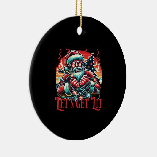 Laten we de Santa Christmas Vibe Classic aansteken Keramisch Ornament (Rechts)