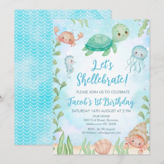 Laten we de schelpdierschildpad onder Zee 's ochte Kaart (Voorkant / Achterkant)