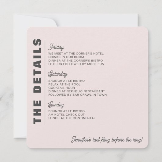 Laten we de Slopes Winter Ski Bachelorette party h Kaart (Achterkant)