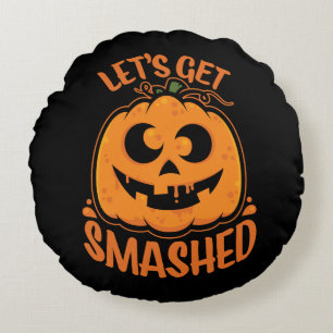 Laten we de tipsy Halloween Jack-O'-Lantern kapot  Rond Kussen