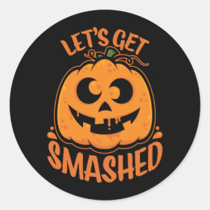 Laten we de tipsy Halloween Jack-O'-Lantern kapot Ronde Sticker