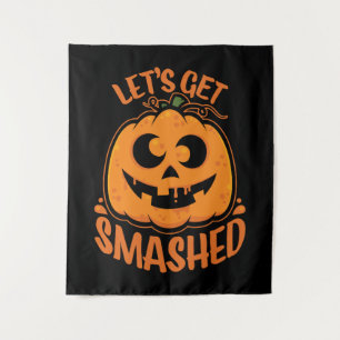 Laten we de tipsy Halloween Jack-O'-Lantern kapot  Wandkleed