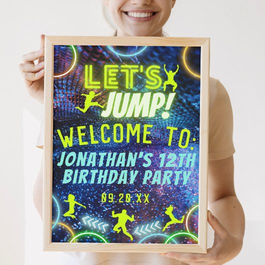 Laten we de Trampoline Neon Birthday Party Sign Poster