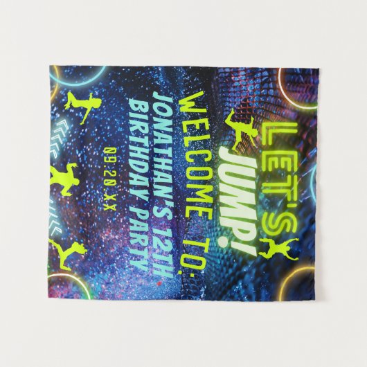 Laten we de Trampoline Neon Birthday Party Sign Wandkleed (Voorkant (horizontaal))