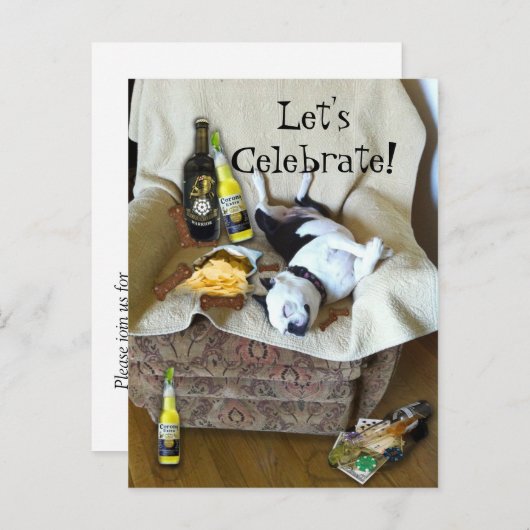 Laten we de uitnodiging van Boston Terrier Party v (Voorkant / Achterkant)