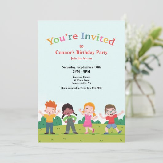 Laten we de uitnodiging van de Birthday Party afsp (Staand voorkant)