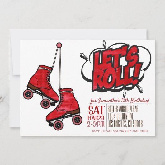 Laten we de uitnodiging van de Birthday Roll Skati (Voorkant)