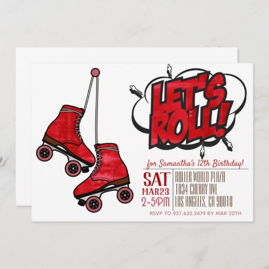 Laten we de uitnodiging van de Birthday Roll Skati (Voorkant / Achterkant)