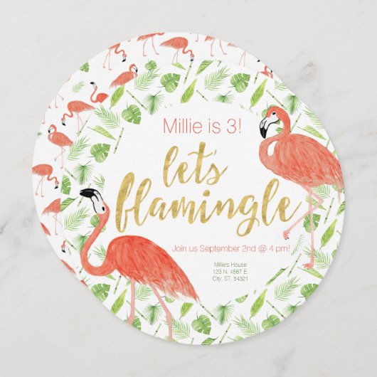 Laten we de uitnodiging van de Flamingle-partij - (Voorkant / Achterkant)