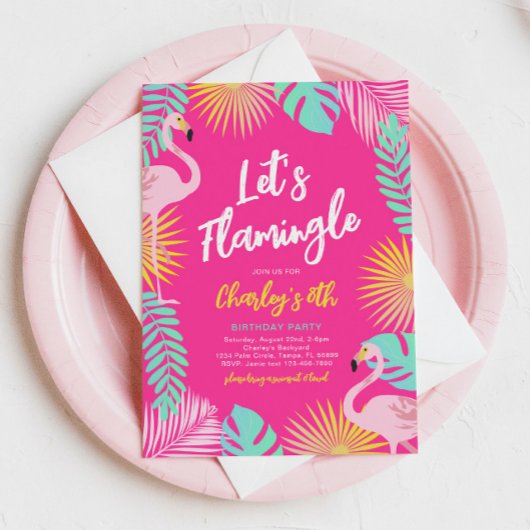 Laten we de uitnodiging van de Flamingle Party afs