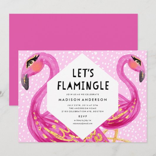 Laten we de uitnodiging van de Flamingle Party afs (Voorkant / Achterkant)
