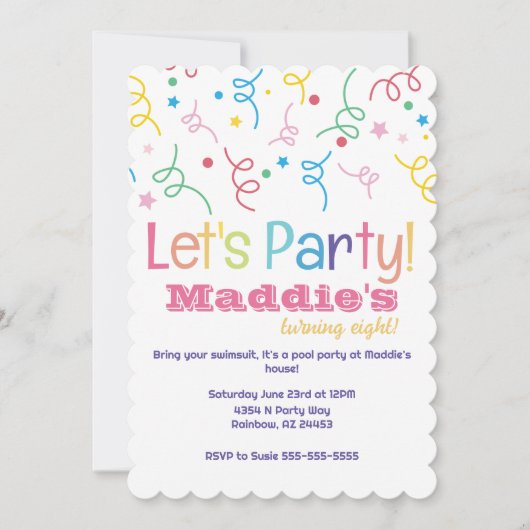 Laten we de uitnodiging van de Rainbow Confetti Bi (Voorkant)