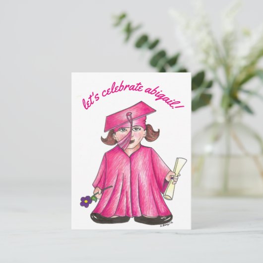 Laten we de uitnodiging van de Roze Graduation Par (Staand voorkant)