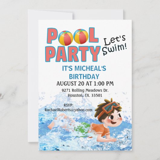 Laten we de uitnodiging van de Zwempool van Birthd (Voorkant)