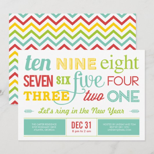 Laten we de uitnodiging van het nieuwjaarsfeest af (Voorkant / Achterkant)