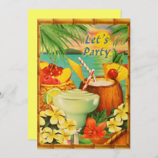 Laten we de uitnodiging van Luau van de Partij (Voorkant / Achterkant)