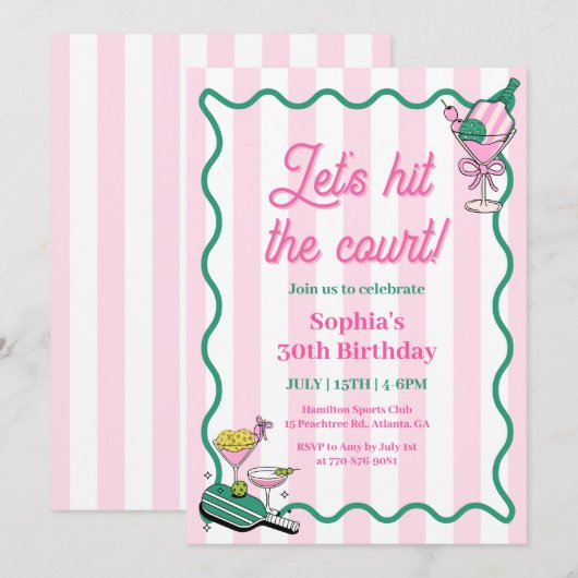 Laten we de verjaardag van de Court Pickleball sla Kaart (Voorkant / Achterkant)