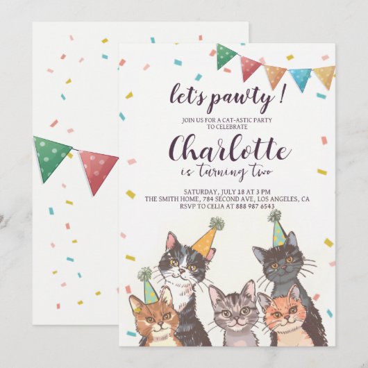 Laten we de verjaardag van de kat vieren kaart (Voorkant / Achterkant)